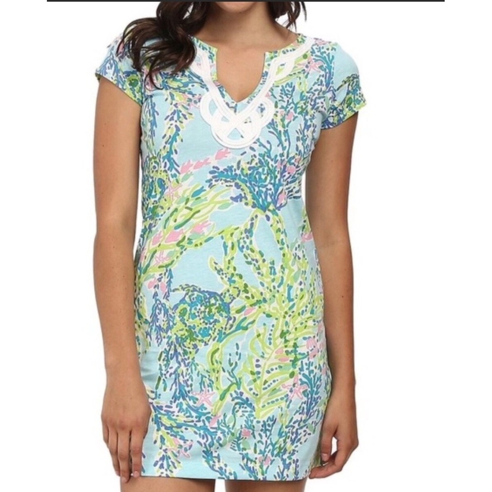 Lilly Pulitzer Brewster T-Shirt Dress Womens M Skye Blue Heaven Resortwear‎